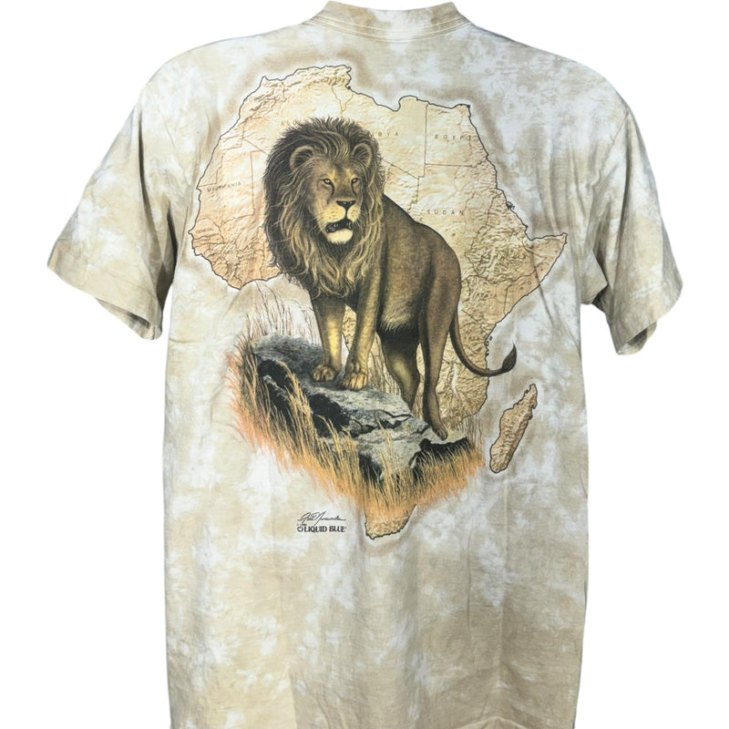 Vintage Liquid Blue Lion Big Print Tie Dye Tee 90s