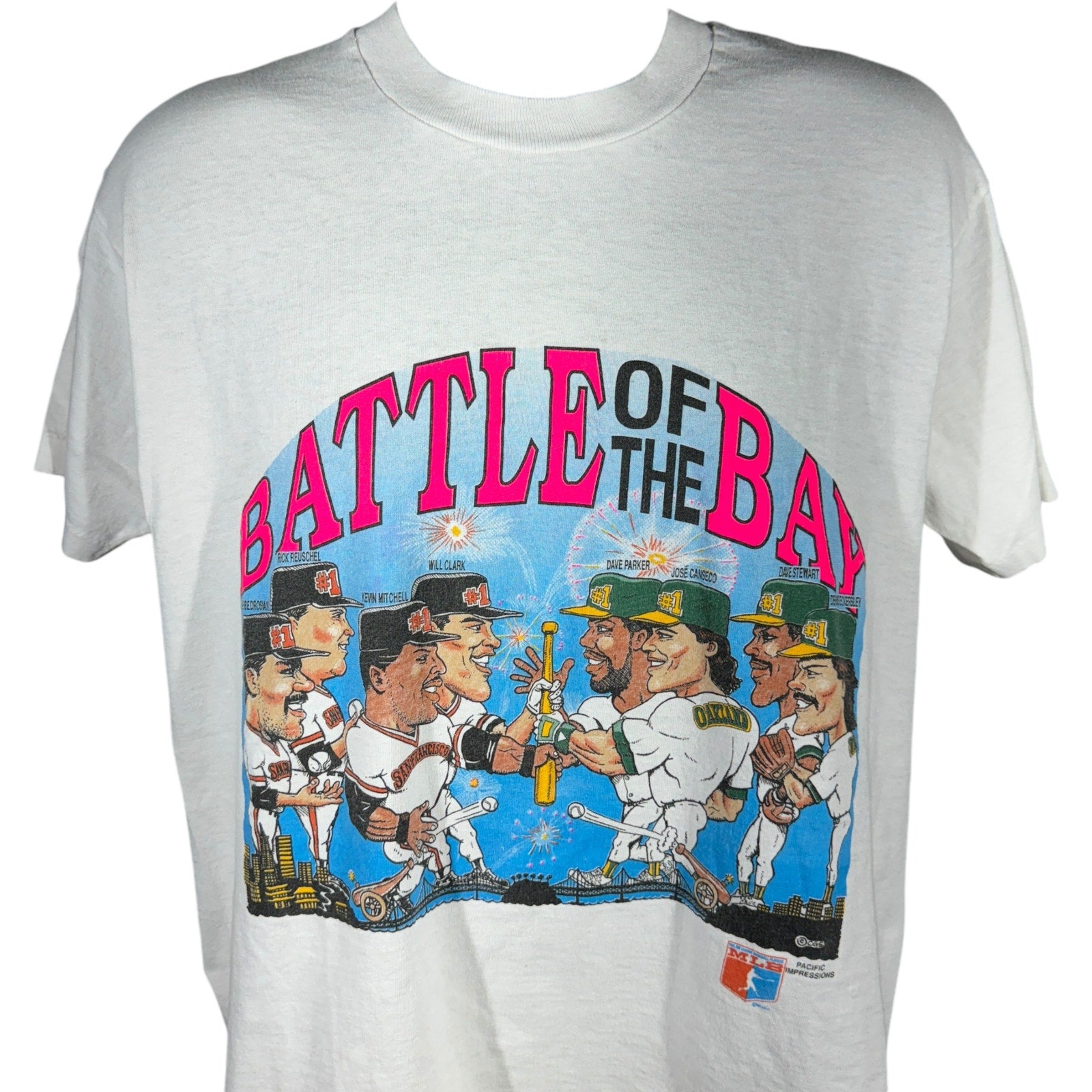 Vintage "Battle Of The Bay" Giants vs Athletics Caricature Tee