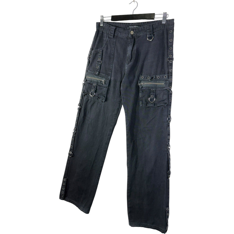 Vintage Fashion Victim Baggy Tactical Studded Straight Denim Jeans 33x31
