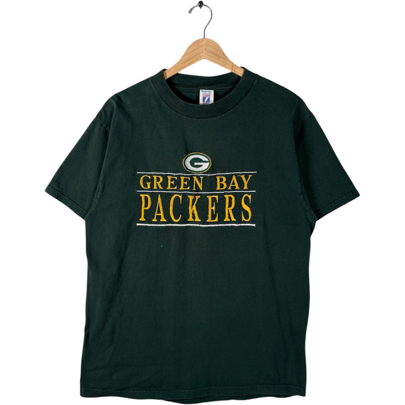 Vintage Logo 7 Green Bay Packers Embroidered Spellout NFL Tee 90s