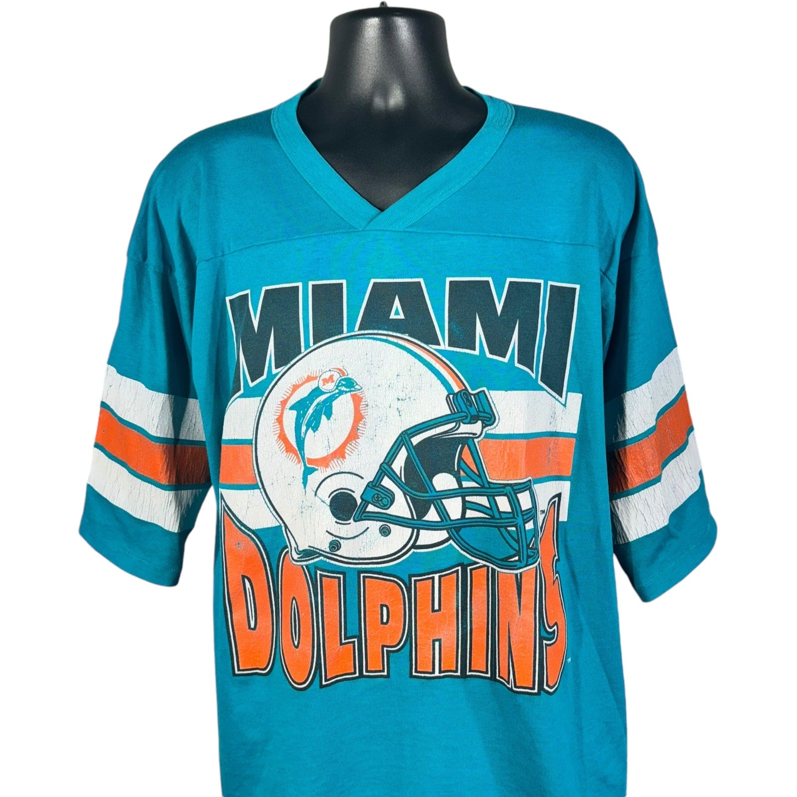 Vintage Miami Dolphins Jersey Style V Neck NFL Tee 90s