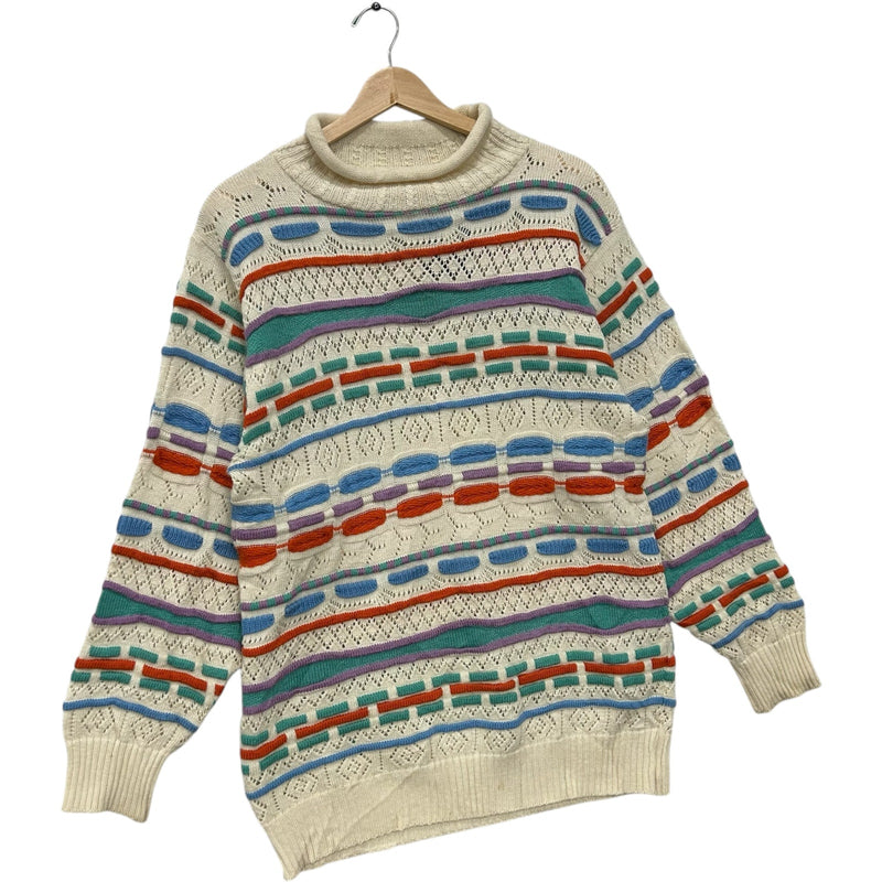 Vintage 3D Mockneck Textured Patterned Pullover Sweater