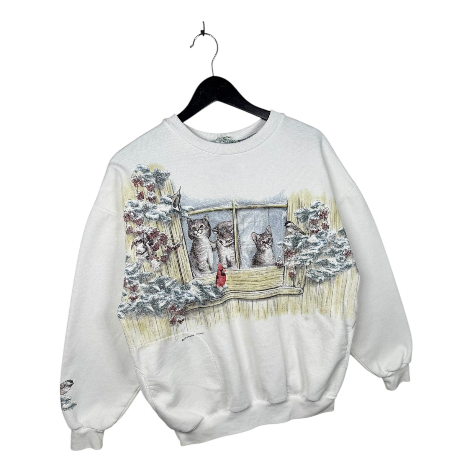 Vintage Winter Cats & Cardinals Window Crewneck