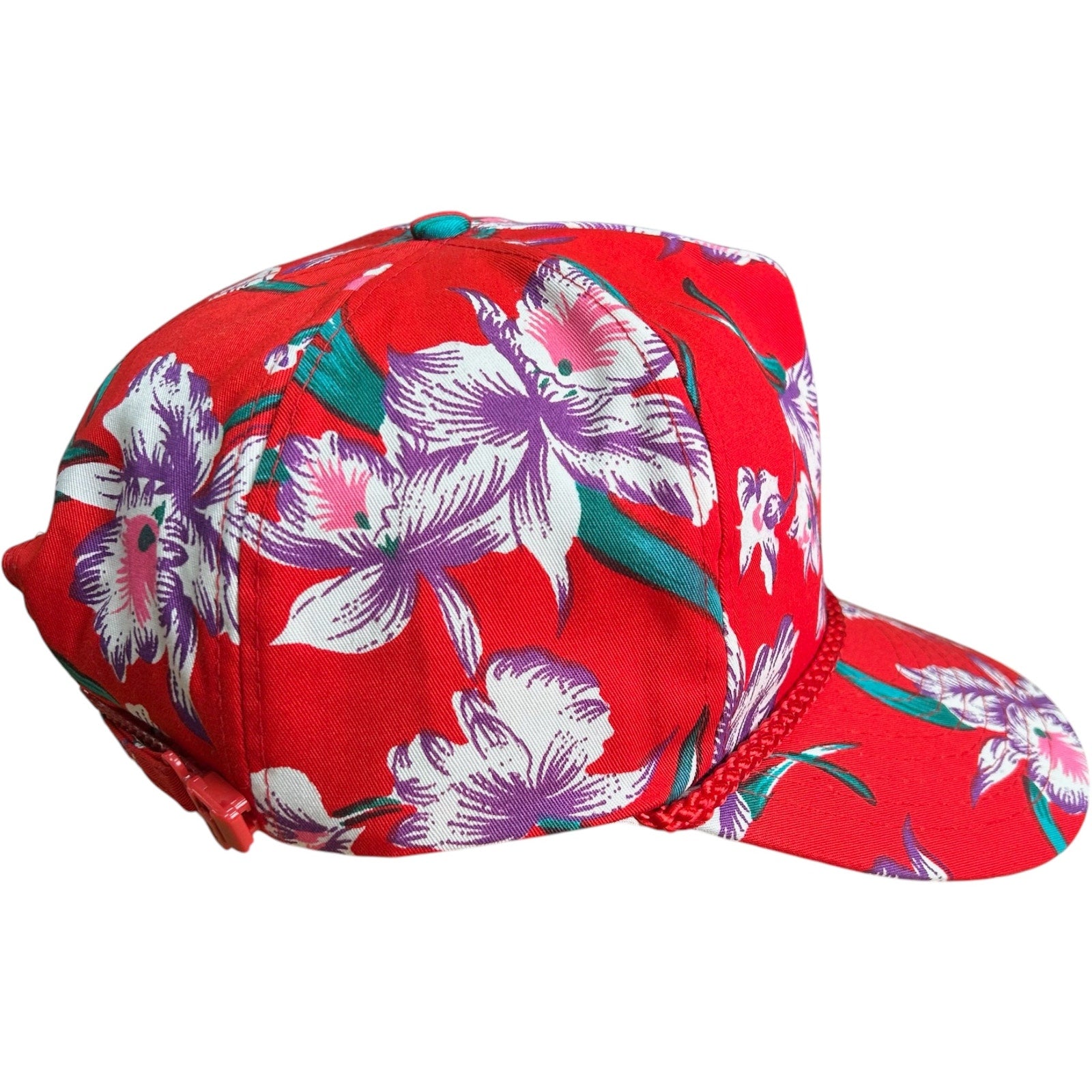 Vintage Floral Print Rope Brim Strapback Hat