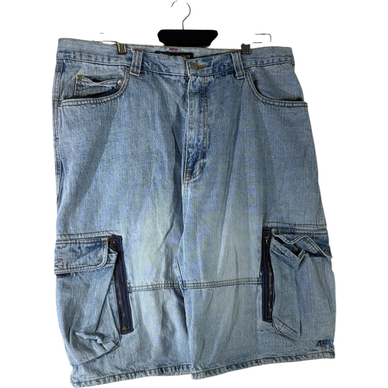 Vintage Bugle Boy Wide Leg Denim Cargo Shorts 38