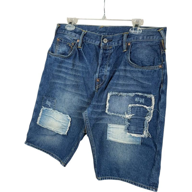 Vintage Evisu Distressed Patchwork Denim Shorts 36