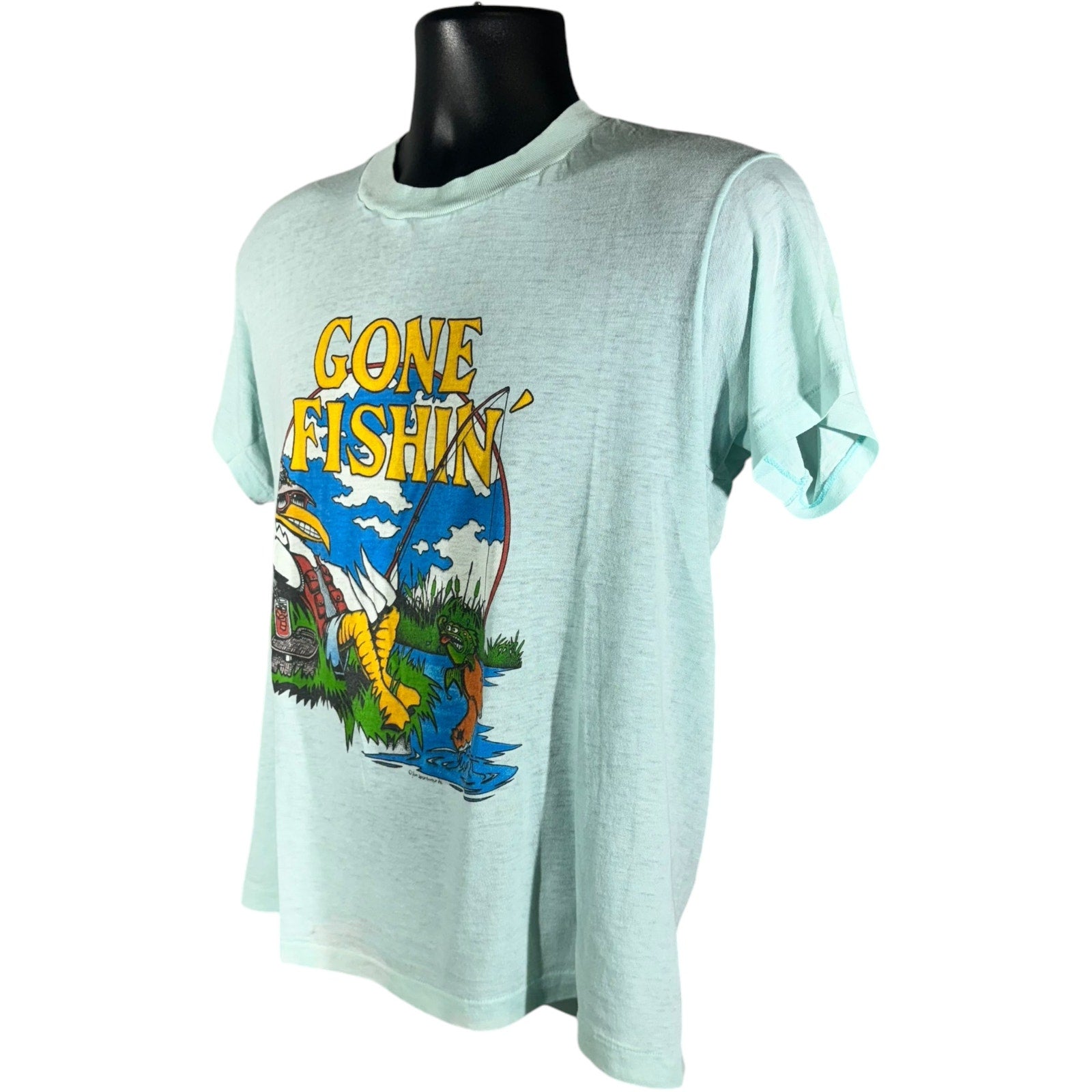 Vintage "Gone Fishin" Cartoon Art Tee 80s