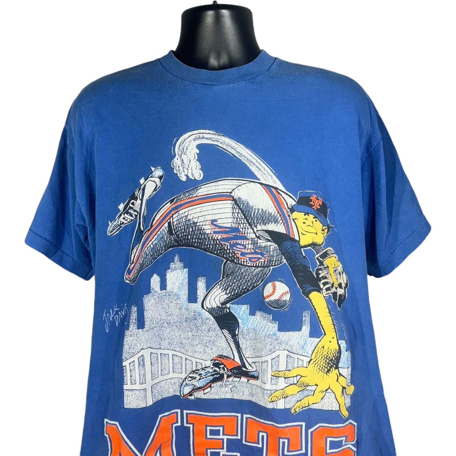 Vintage New York Mets Pitcher Caricature Tee 1991