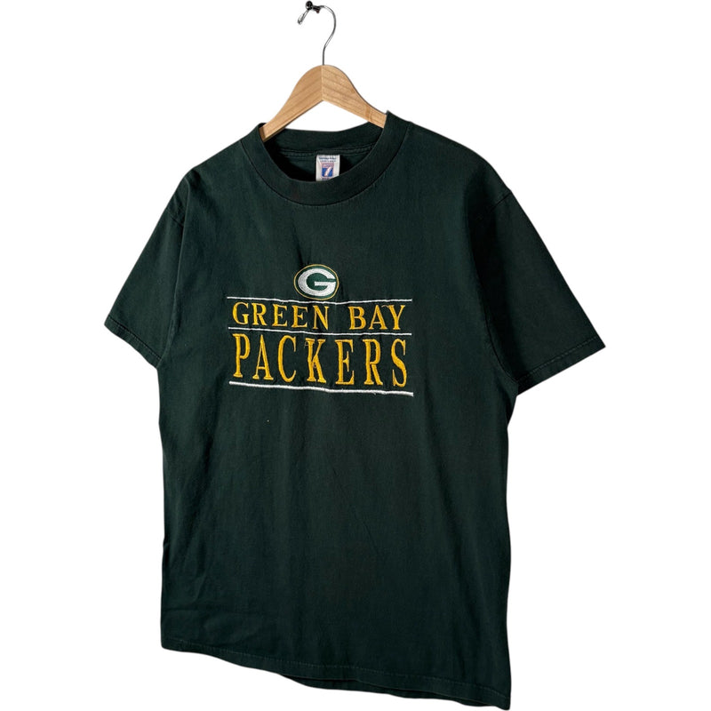 Vintage Logo 7 Green Bay Packers Embroidered Spellout NFL Tee 90s