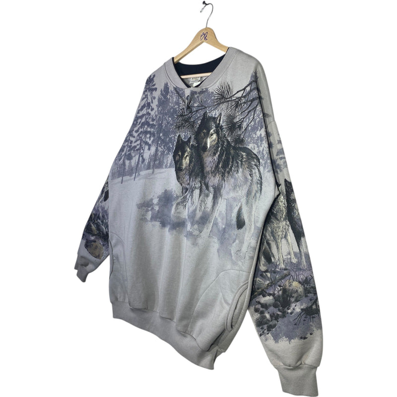 Vintage Allover Print Wolves Sweatshirt Crewneck
