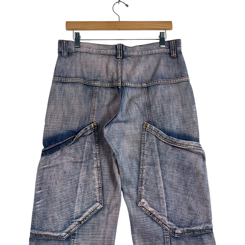 Vintage Skeleton Large Pockets Wide Leg Denim Jeans 34x29