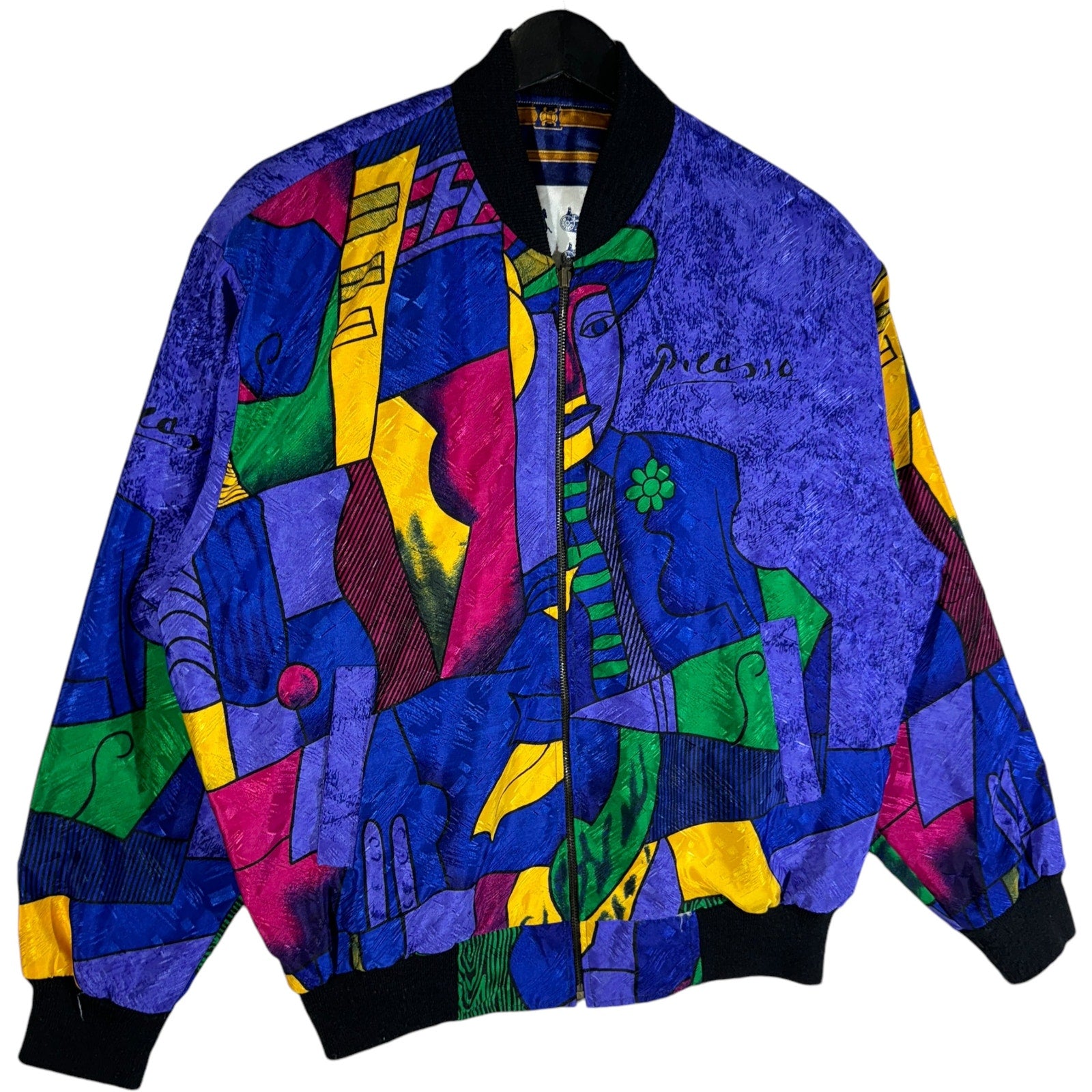 Vintage Picasso Abstract Design Reversible Bomber Jacket