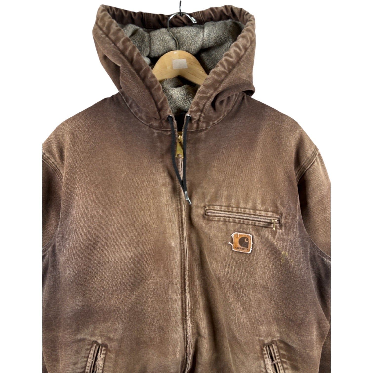 Vintage Carhartt Sandstone Sherpa Lined Hoodie Workwear Jacket