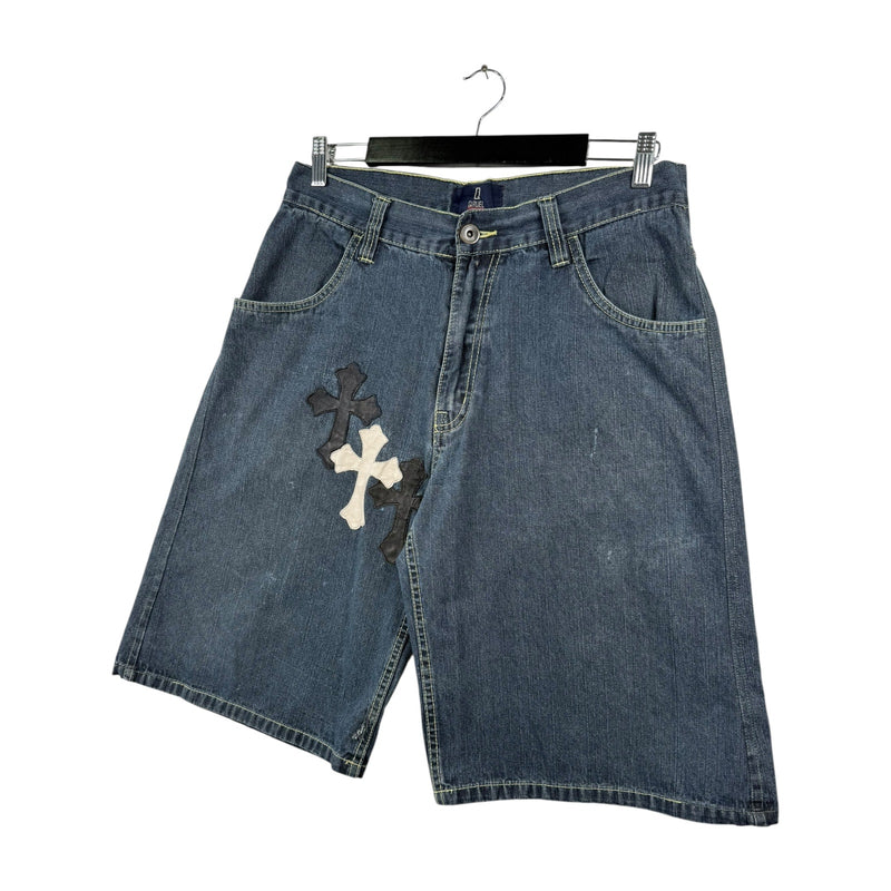 Vintage Qruel Cross Patch Denim Shorts 38