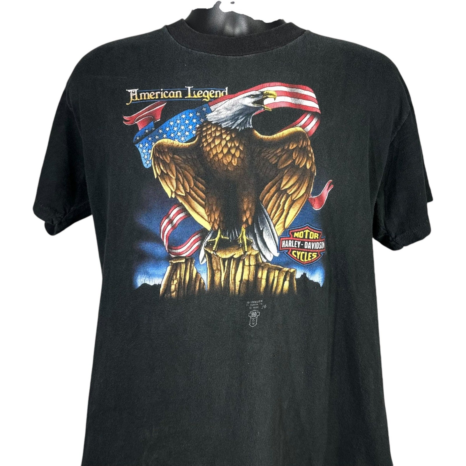 Vintage 3D Emblem Bald Eagle Harley Davidson Tee 1988