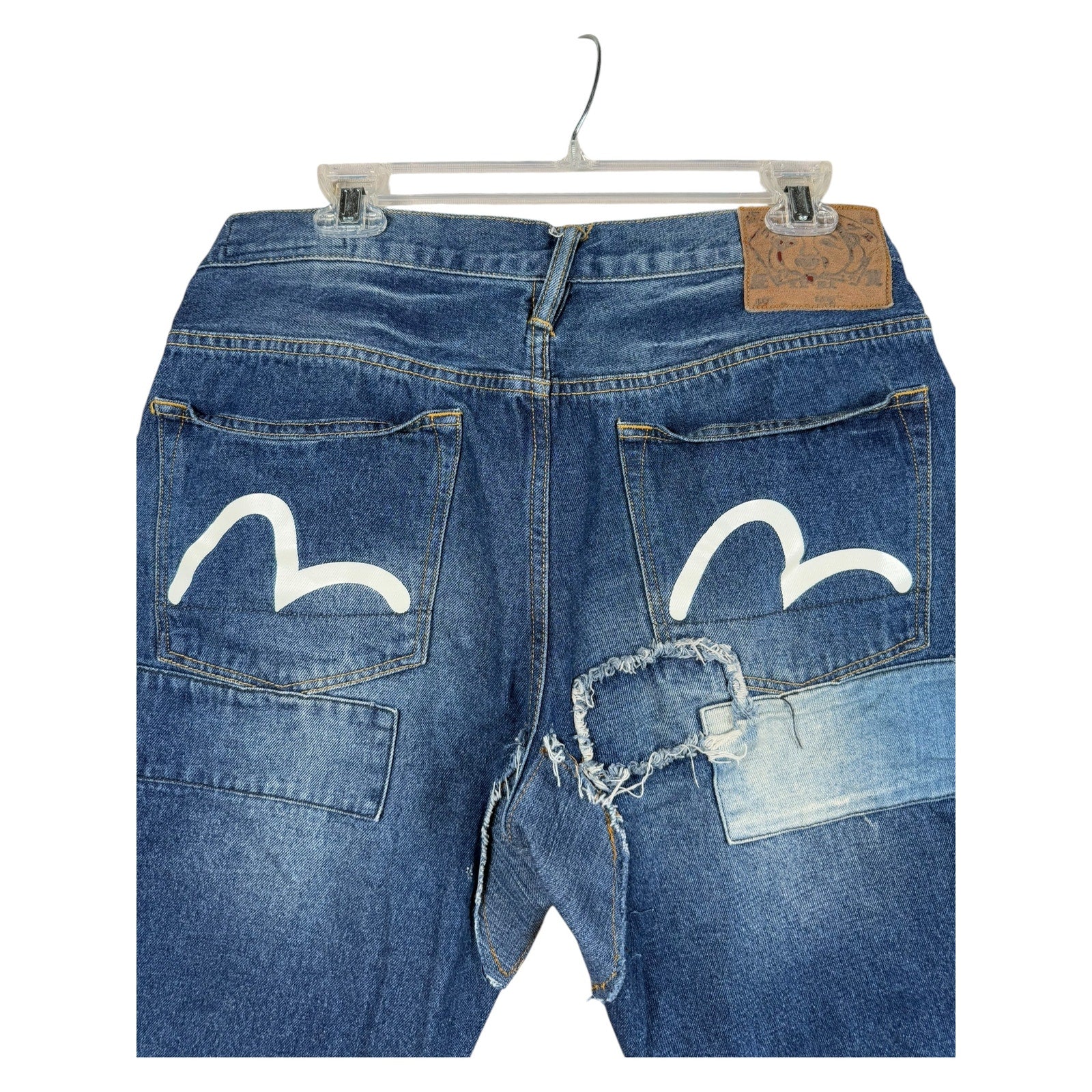 Vintage Evisu Distressed Patchwork Denim Shorts 36