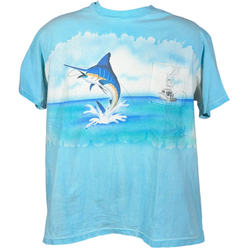 Vintage Swordfish Fishing Wrap Around Pocket Tee