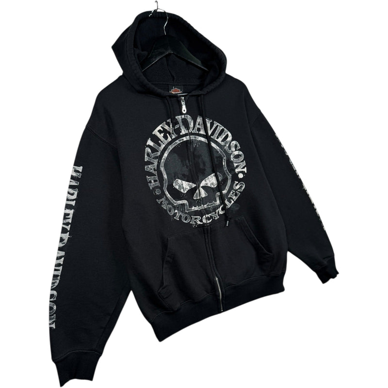 Vintage Harley Davidson Skull Graphic Zip Up Hoodie