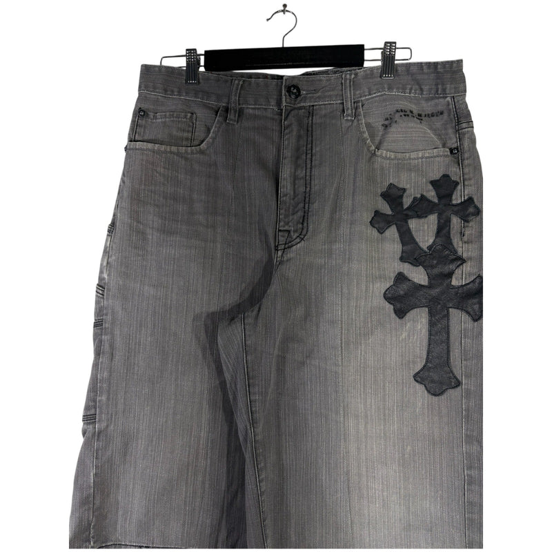 Vintage Cross pattern Baggy Fit Denim Carpenter Shorts 37