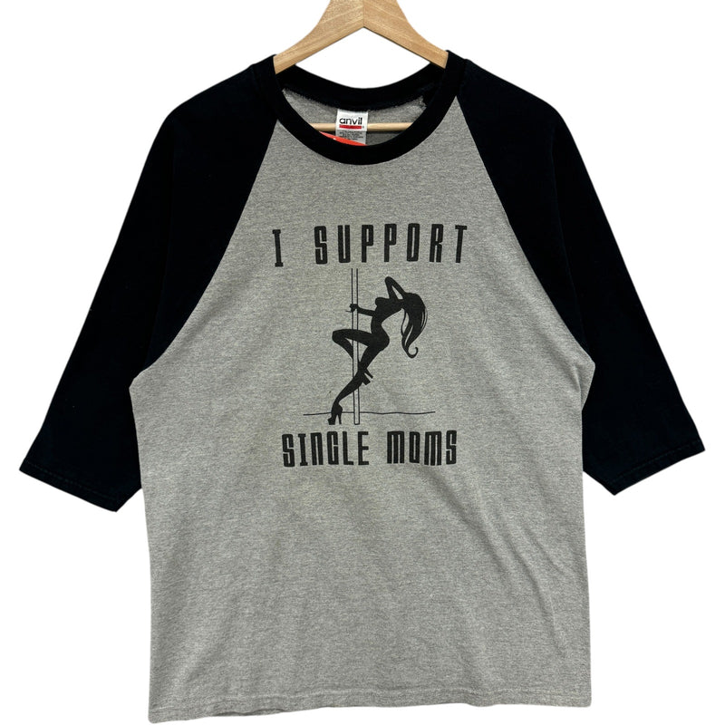 Vintage I Support Single Moms Humor Novelty 3/4 Sleeve Raglan Tee