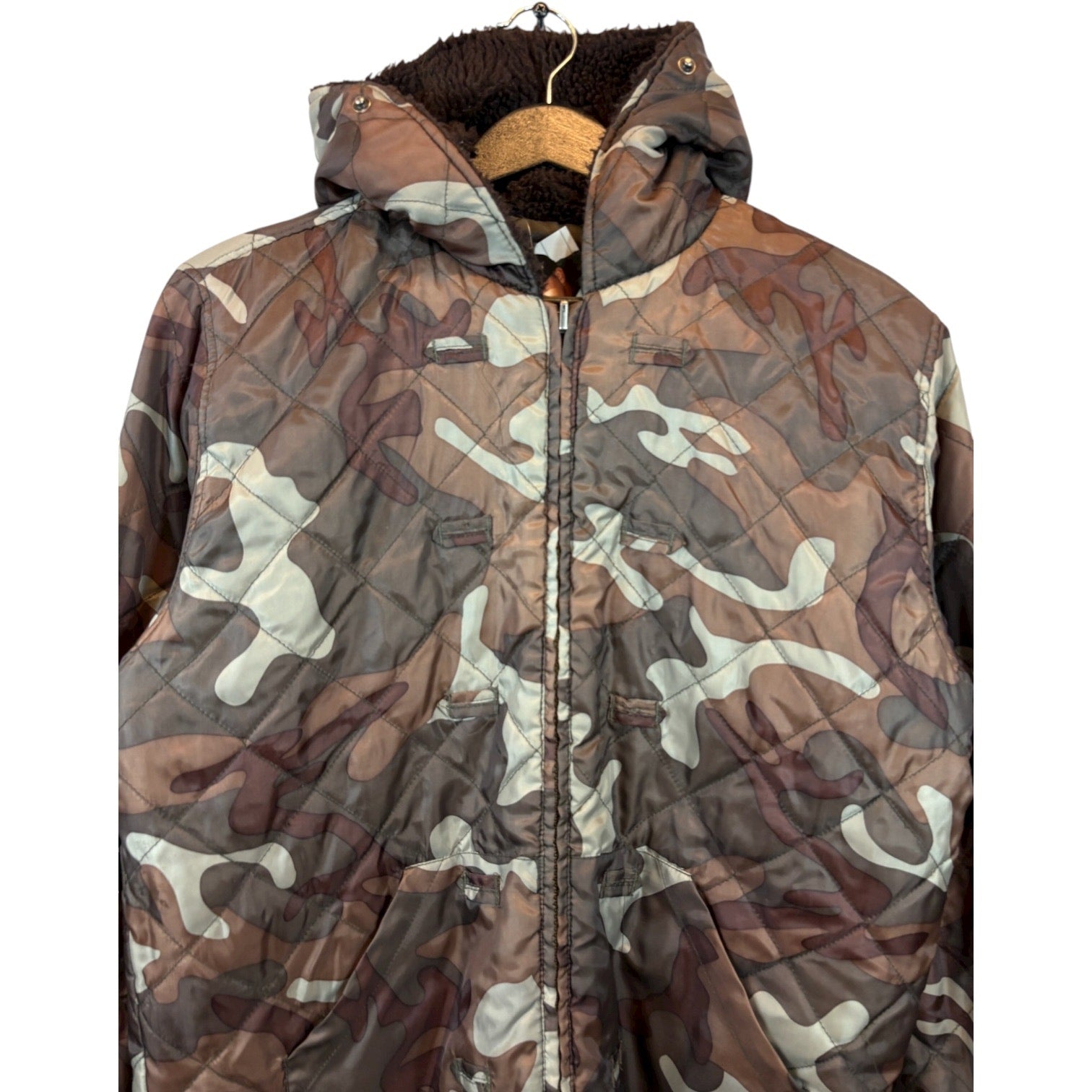 Vintage Camouflage Quilted Full Zip Jacket Hoodie