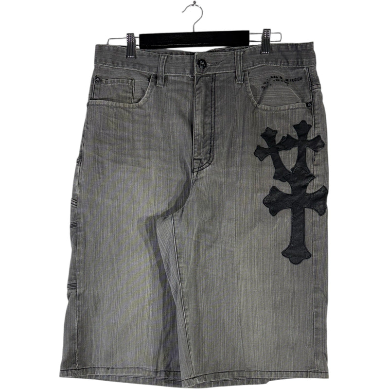 Vintage Cross pattern Baggy Fit Denim Carpenter Shorts 37