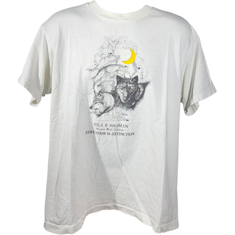 Vintage Wolves Education vs Extinction Nature Tee 90s