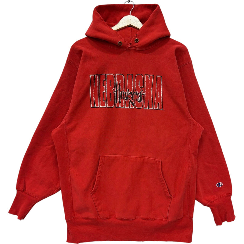 Vintage Champion Reverse Weave University of Nebraska Huskers Spellout Hoodie