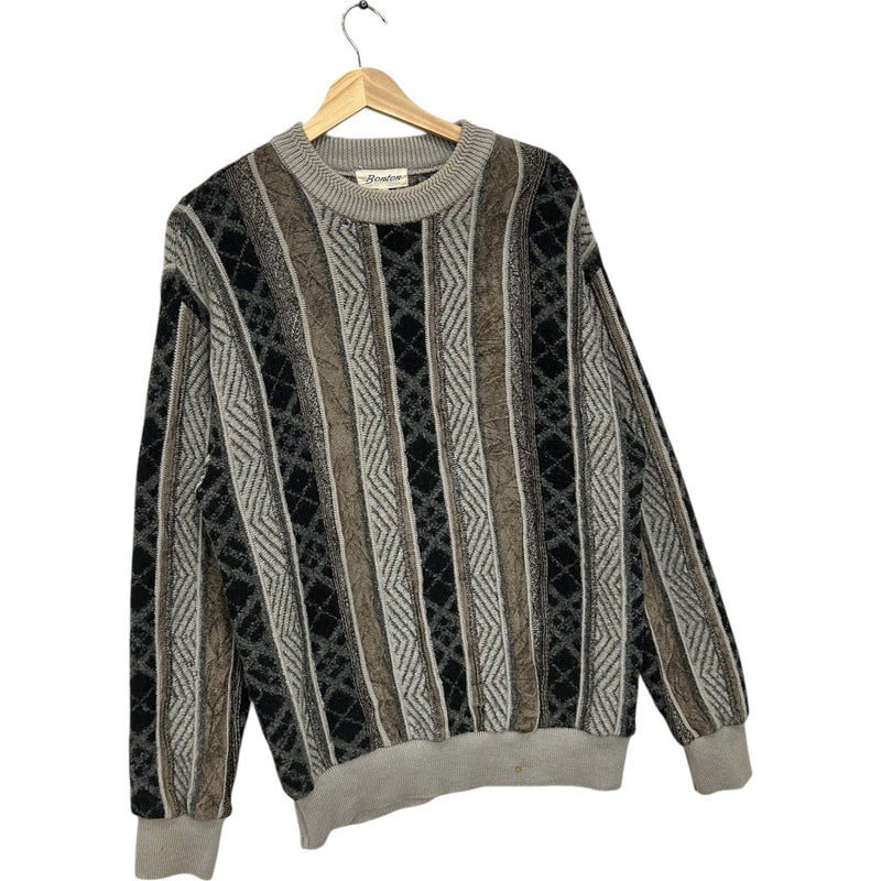 Vintage 3D Velvet Textured Striped Pullover Sweater