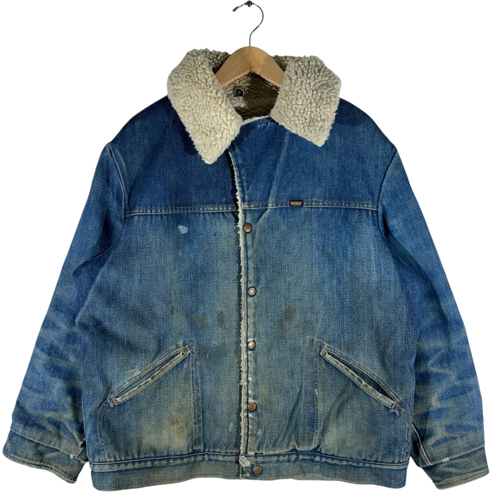 Vintage Maverick Ranch Coat Sherpa Lined Denim Jacket