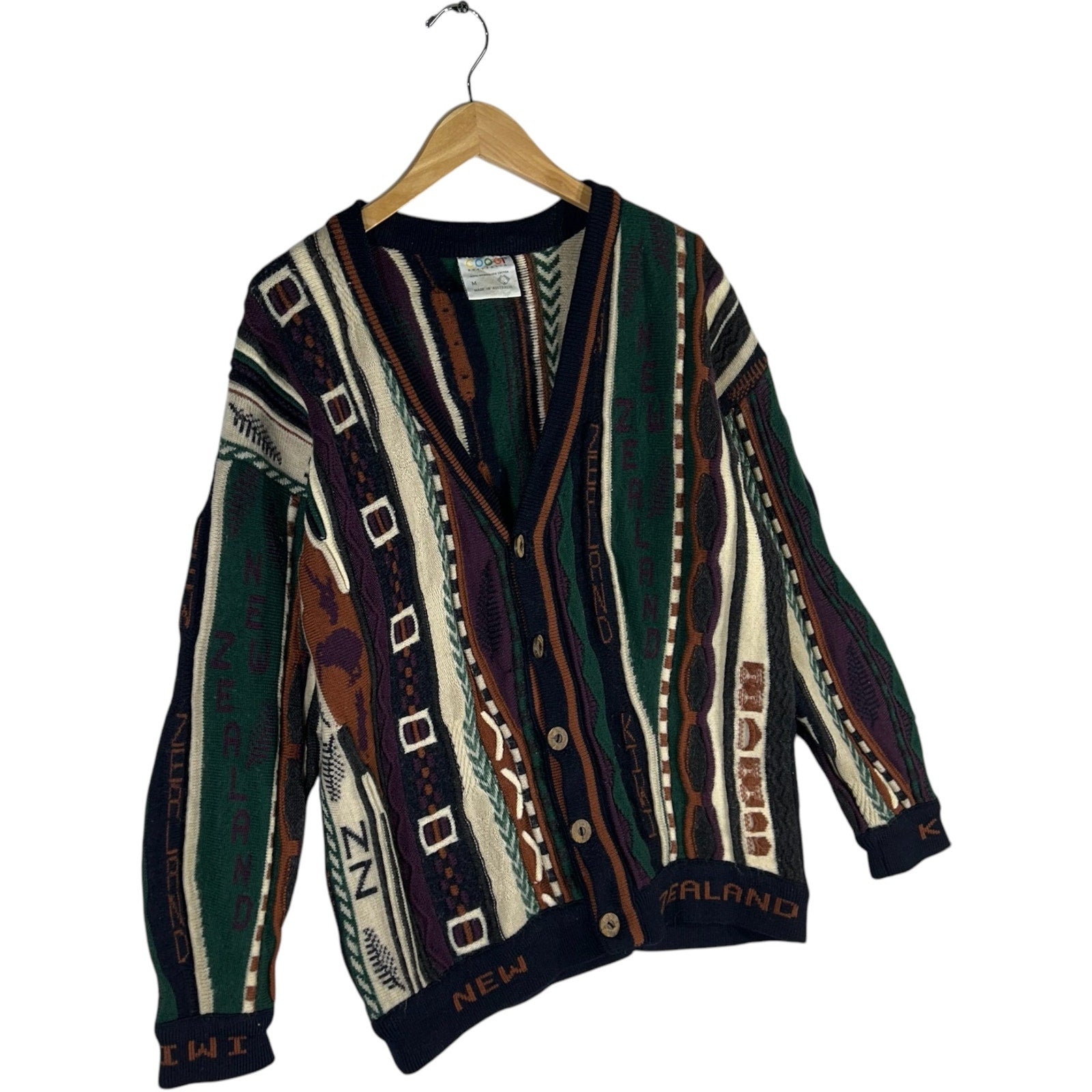 Vintage Coogi "New Zealand Kiwi" 3D Knit Cardigan Sweater