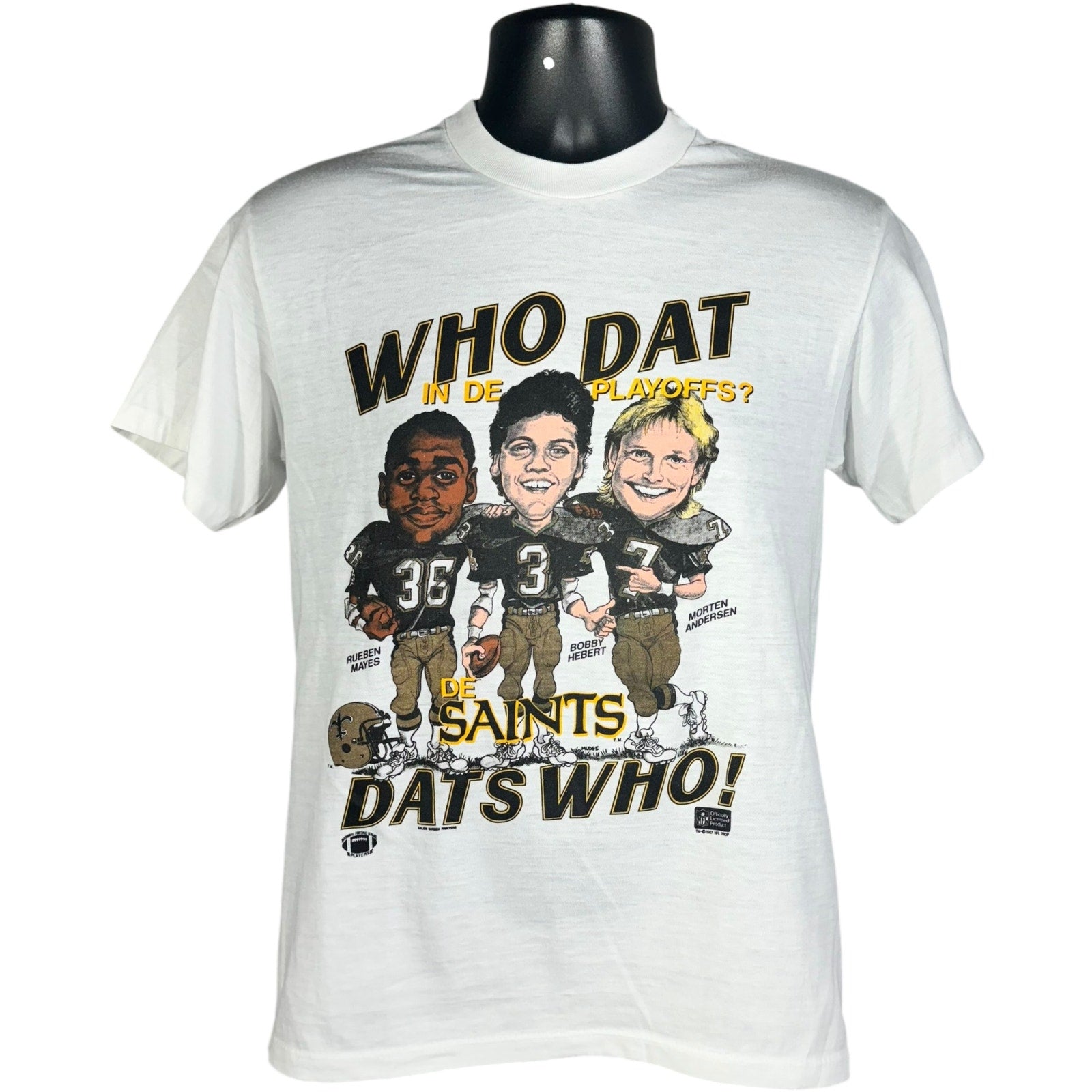 Vintage New Orleans Saints "Who Dat In De Playoffs" Caricature Tee 1987