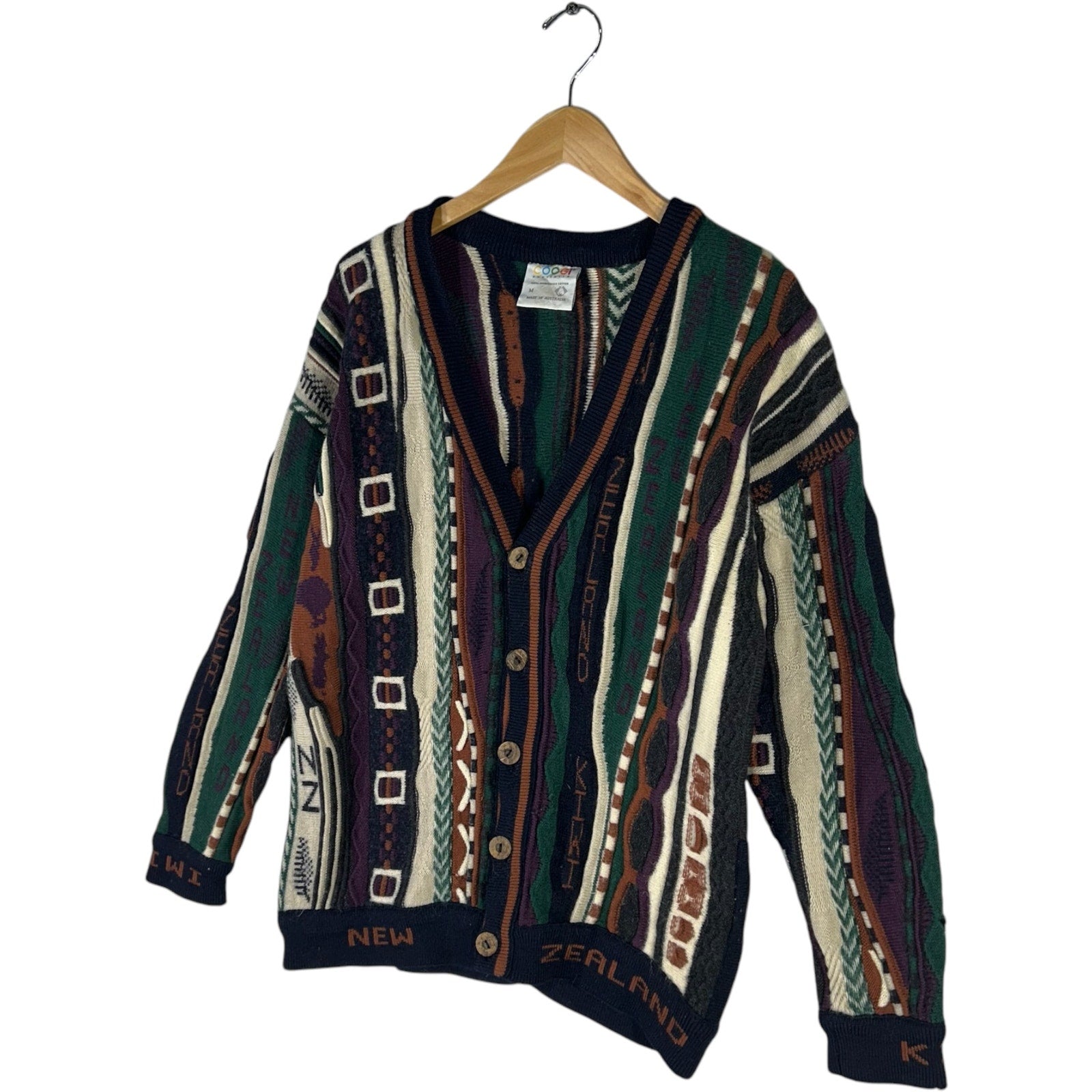 Vintage Coogi "New Zealand Kiwi" 3D Knit Cardigan Sweater