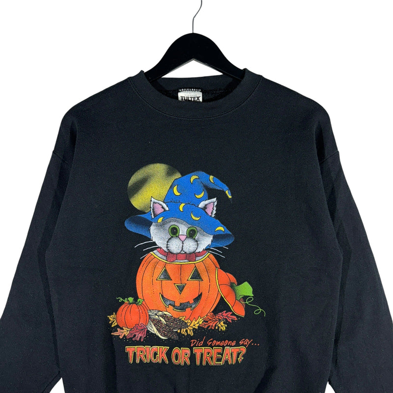 Vintage Cat In Pumpkin Halloween Crewneck