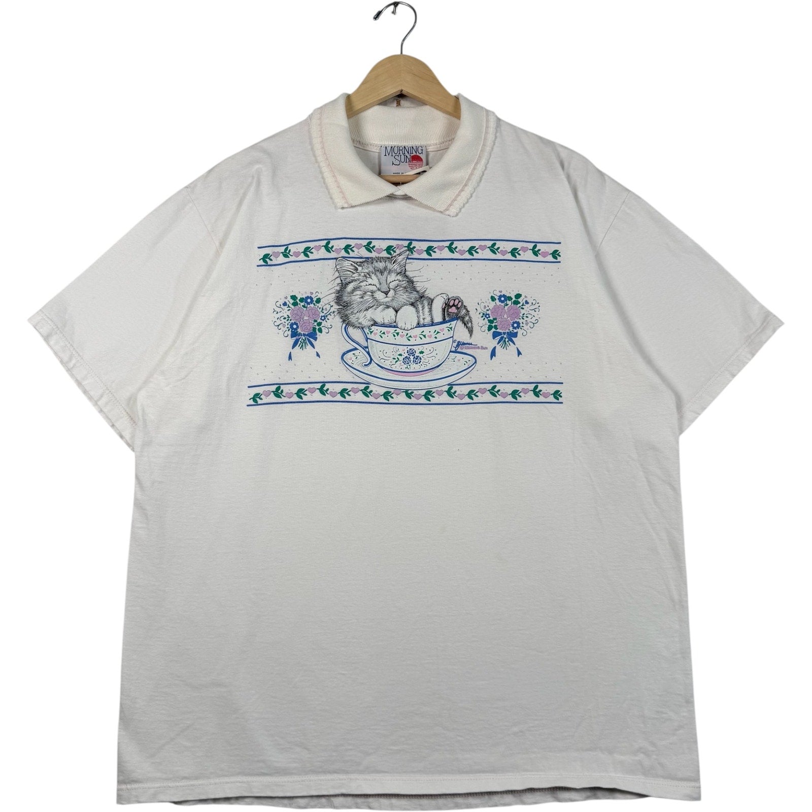 Vintage Kitten Sleeping In A Tea Cup Short Sleeve Polo