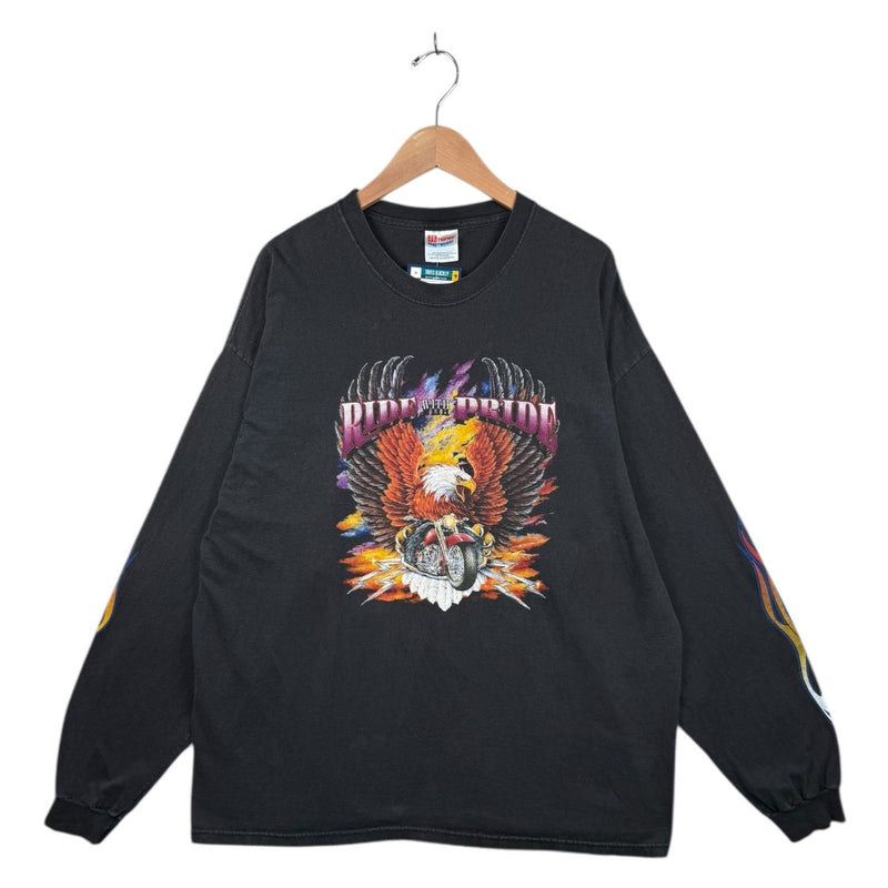 Vintage Chrome Cowboy Flame Eagle Graphic Long Sleeve