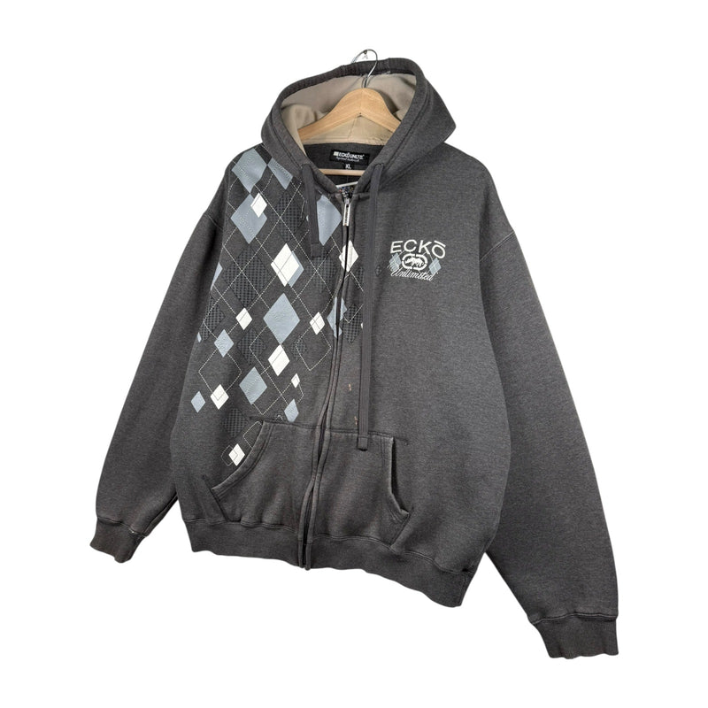 Vintage Ecko Unlimited Argyle Graphic Full-Zip Hoodie