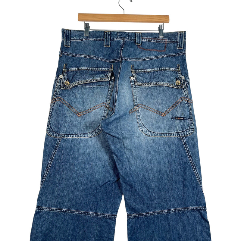 Vintage Energie Stitched Wide Leg Denim Jeans 38 x 32