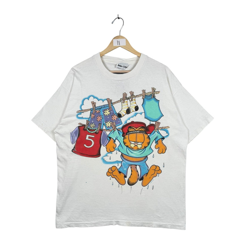Vintage Garfield Cartoon Clothesline Graphic T-Shirt