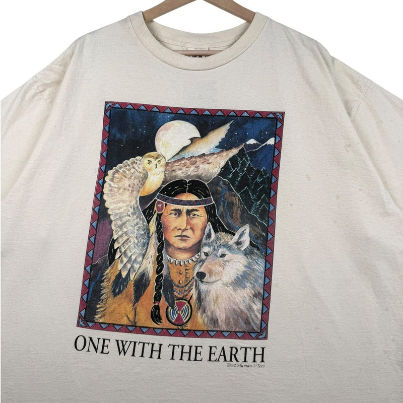Vintage One With The Earth Native American Wolf Owl Graphic T-Shirt 1994