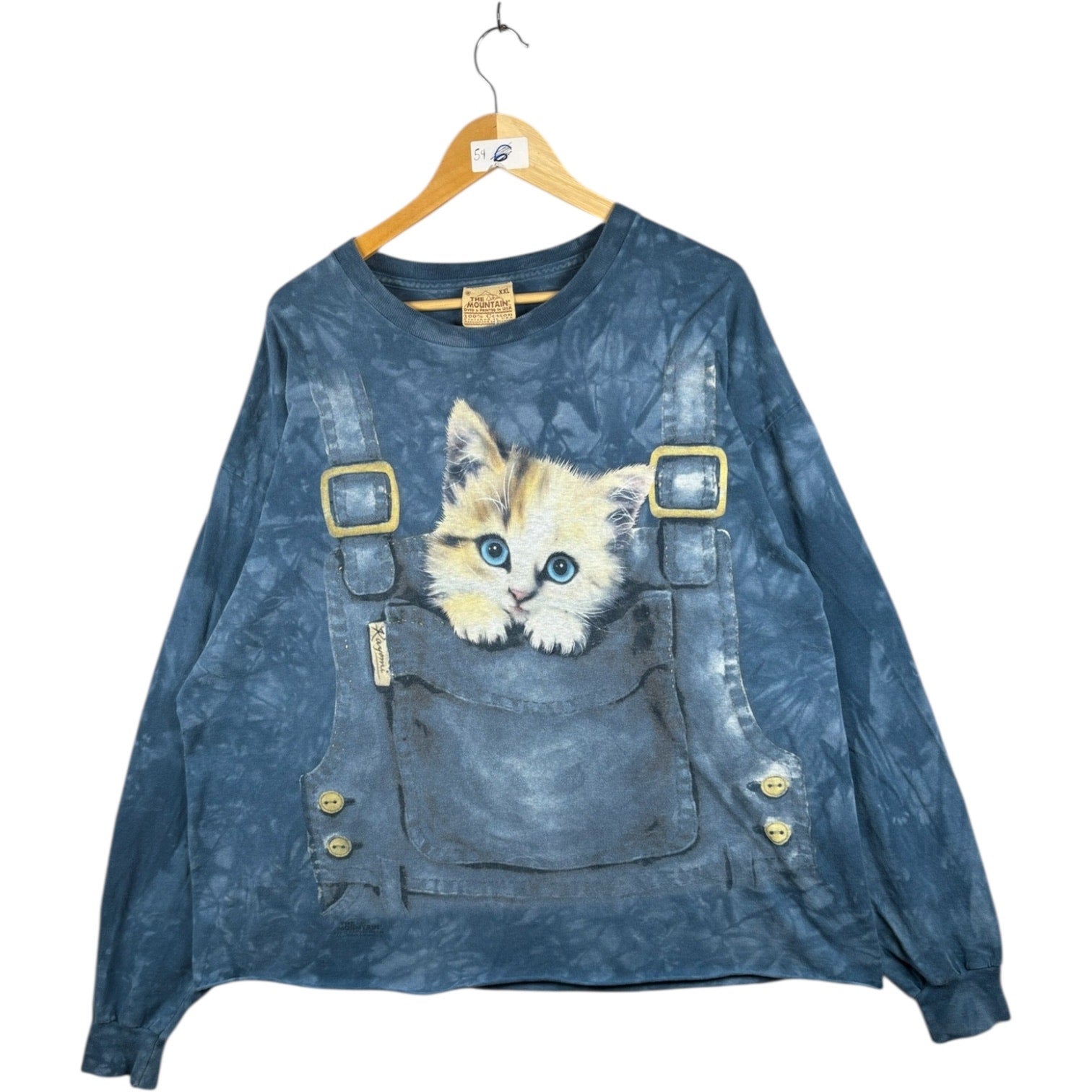 Vintage Tie Dye Kitten Graphic Print Long Sleeve