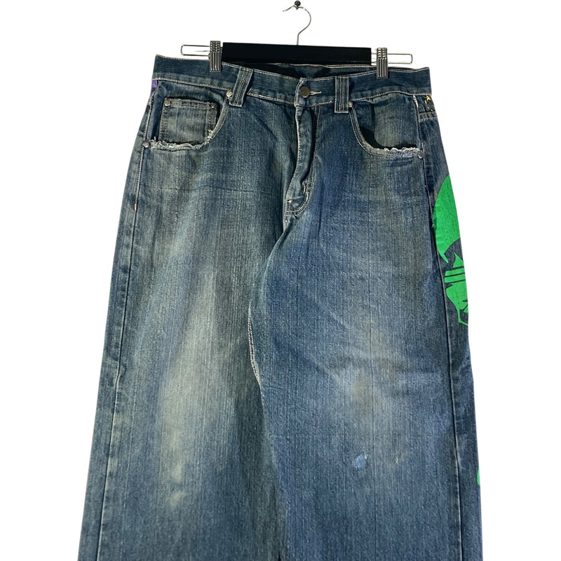 Vintage T'z Skull Baggy Wide Leg Denim Jeans 32