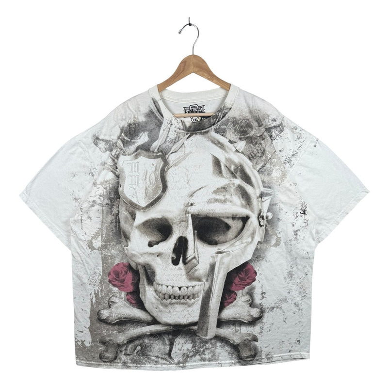 Vintage MMA Elite Skull Roses Crossbones Graphic T-Shirt