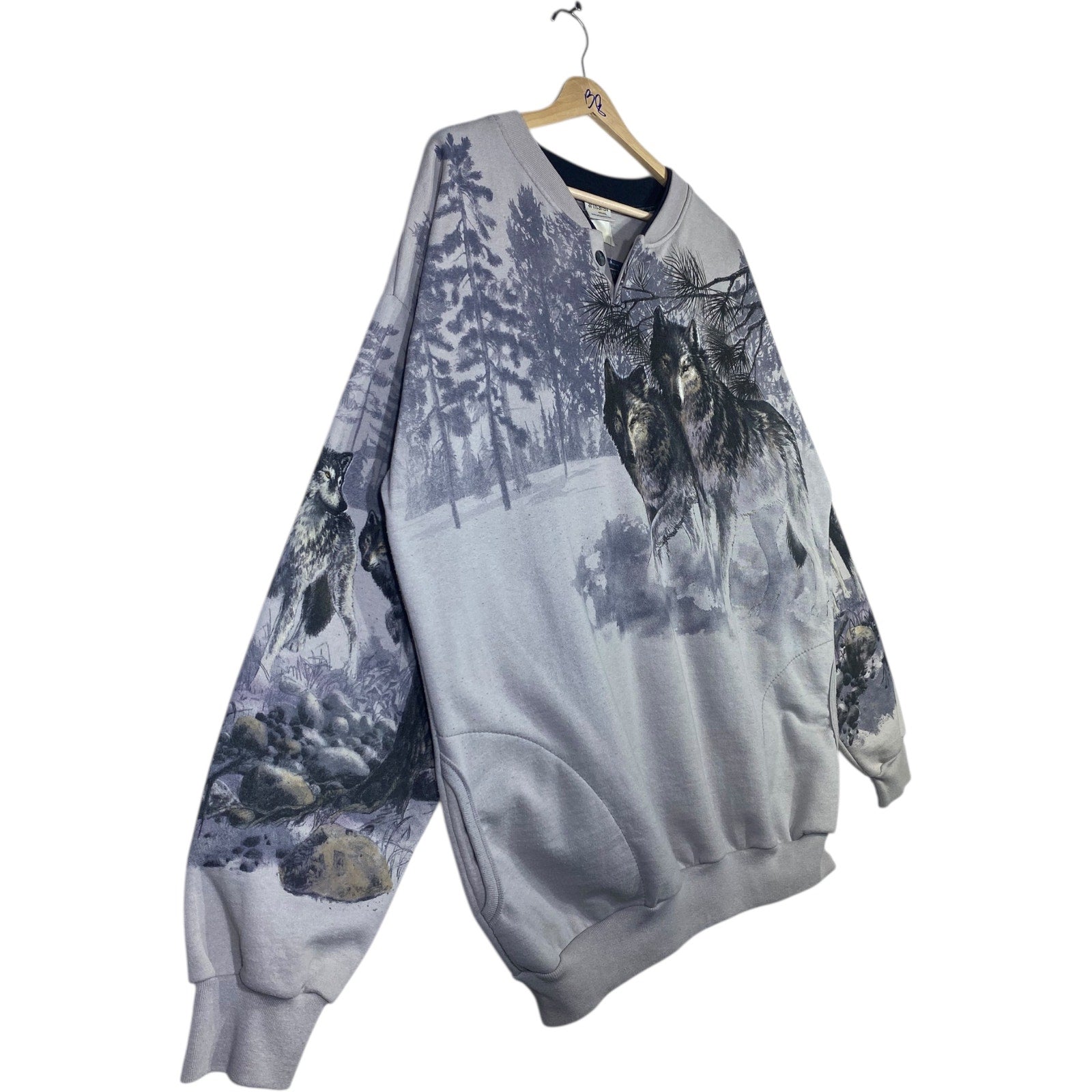 Vintage Allover Print Wolves Sweatshirt Crewneck