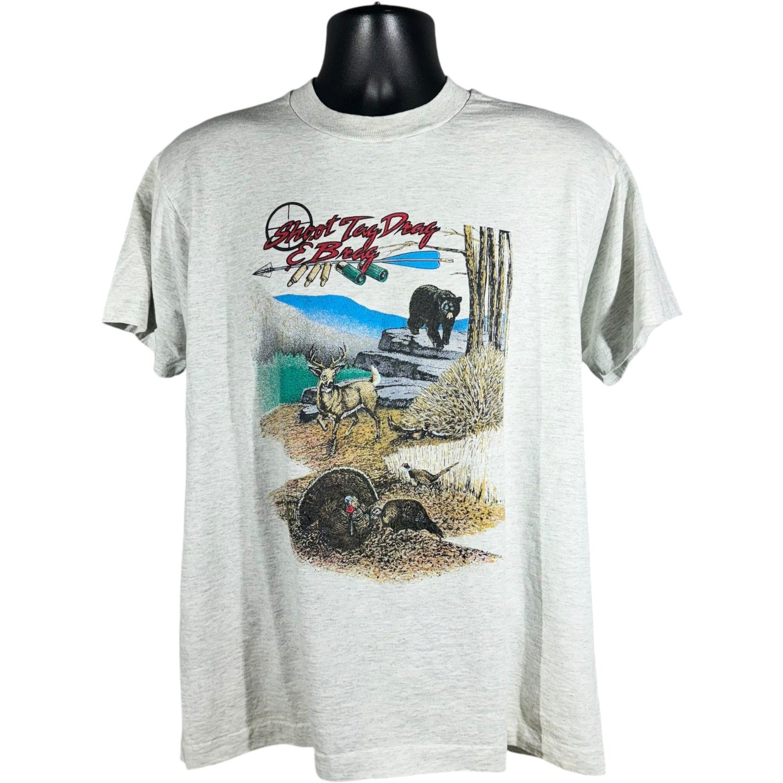 Vintage "Shoot Tag Drag & Brag" Nature Hunting Tee 90s