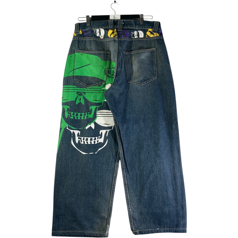 Vintage T'z Skull Baggy Wide Leg Denim Jeans 32