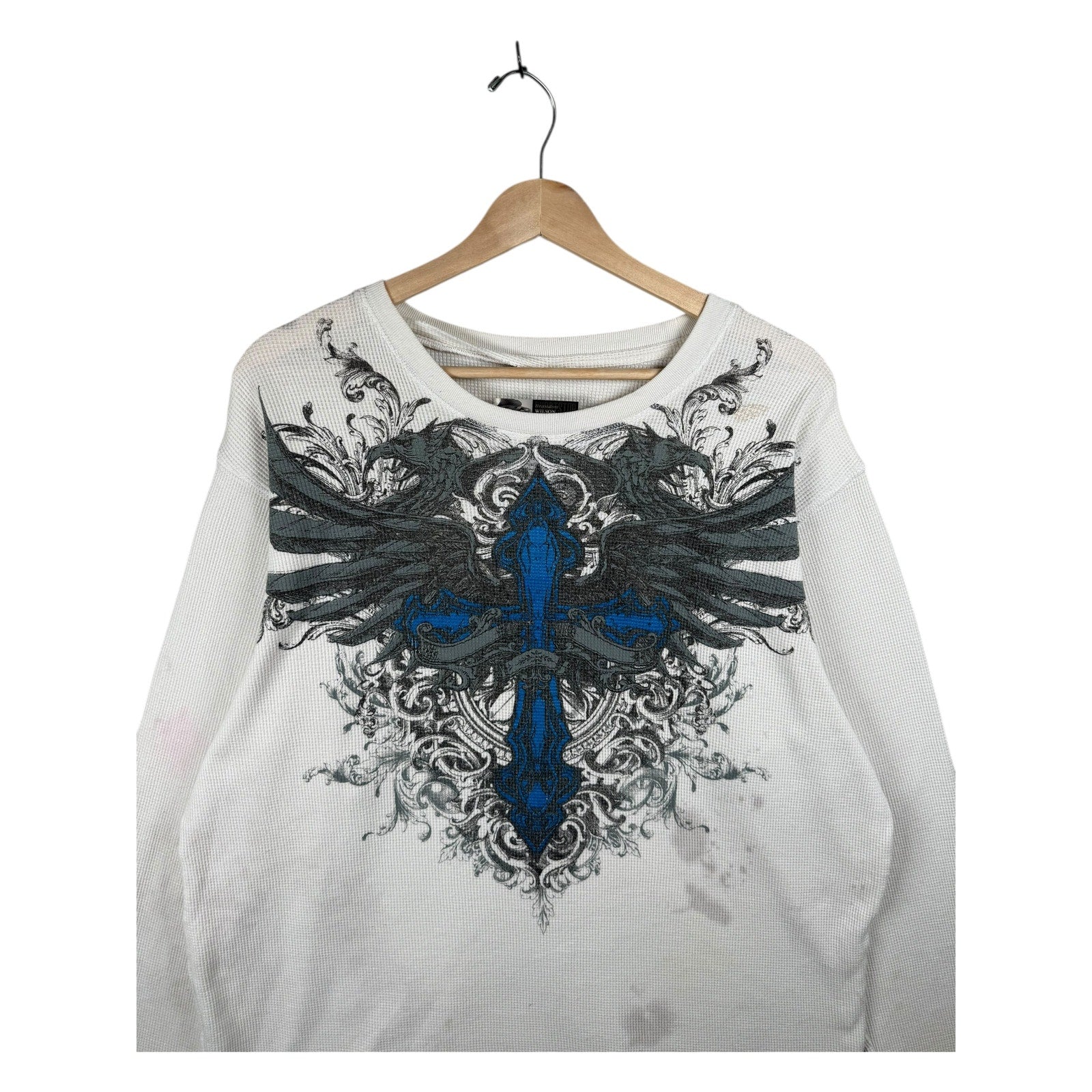 Vintage Waffle Knit Cross Graphic Long Sleeve T-Shirt