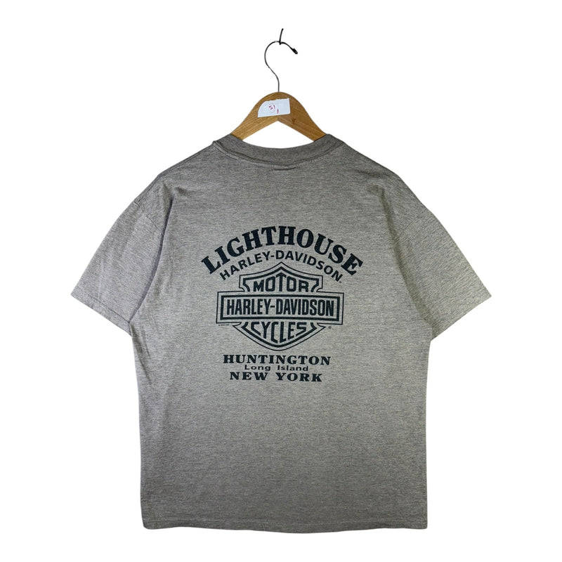 Vintage Harley Davidson Lighthouse Huntington Graphic T-Shirt