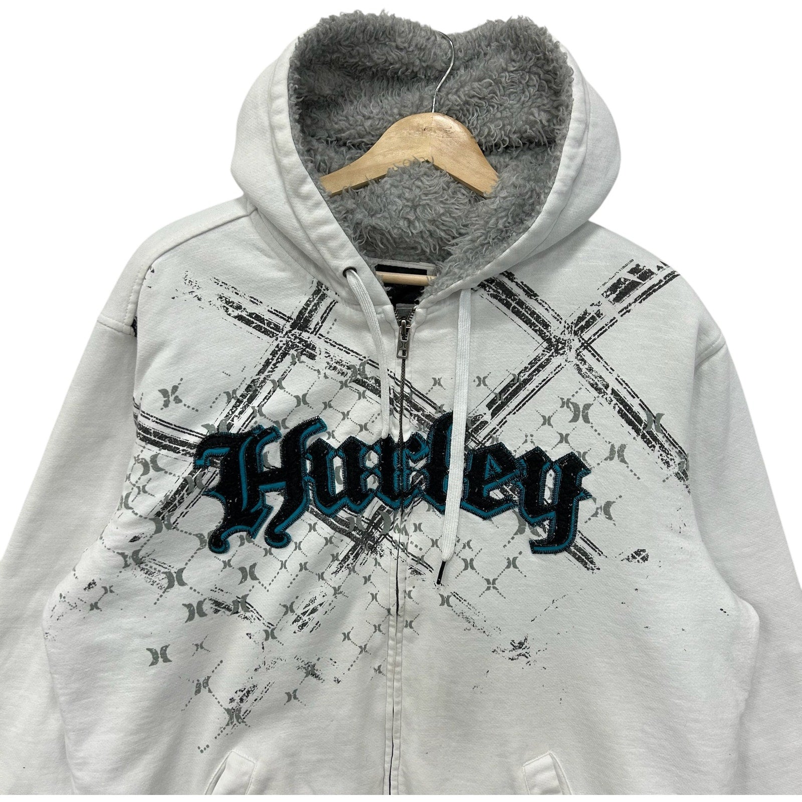 Vintage Hurley Spellout Fur Lined Full Zip Hoodie