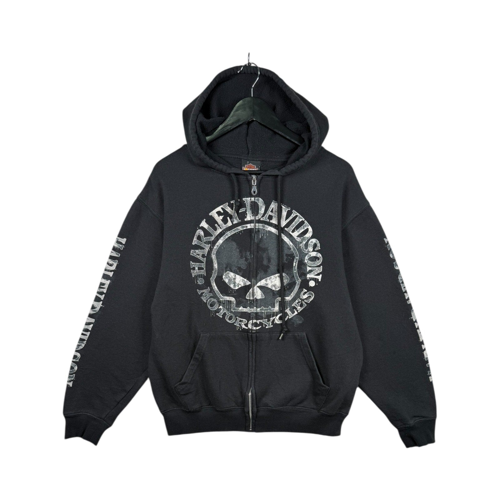 Vintage Harley Davidson Skull Graphic Zip Up Hoodie
